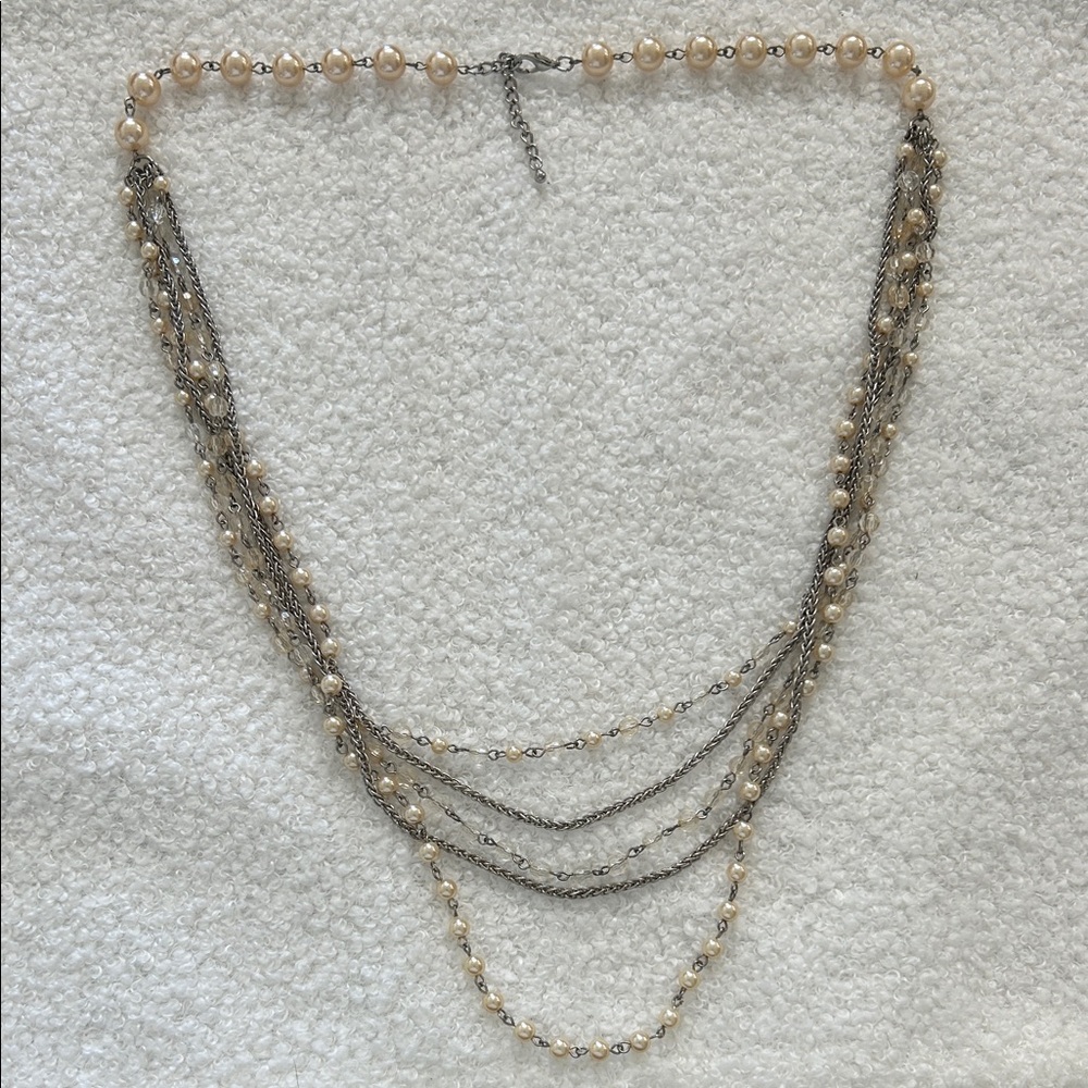 Vintage Bohemian‎   Silver and Cream Layered Necklace